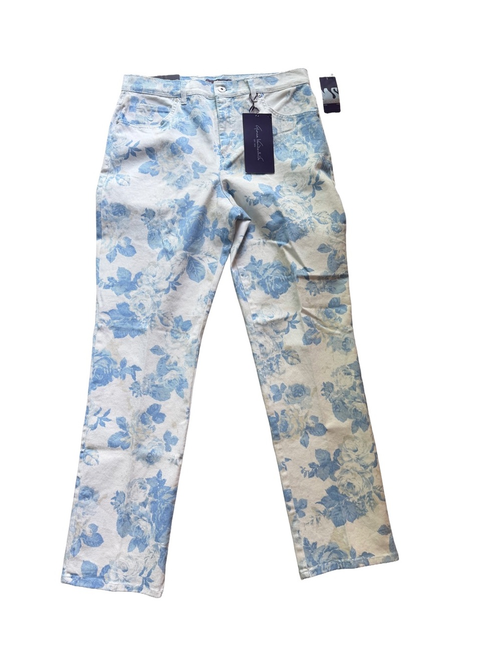 Gloria Vanderbilt White Jeans with Light Blue Floral Print- Size 12